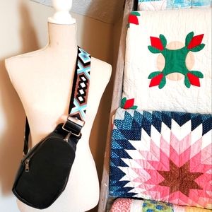Black crossbody bag with multicolored shoulder strap NWOT